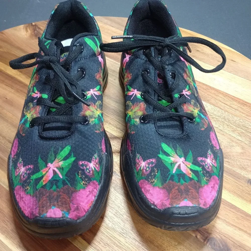 Yes We Vibe Sneakers‎ Shoes Womens Sz 7 M Floral Butteryfly Lace Up Colorful